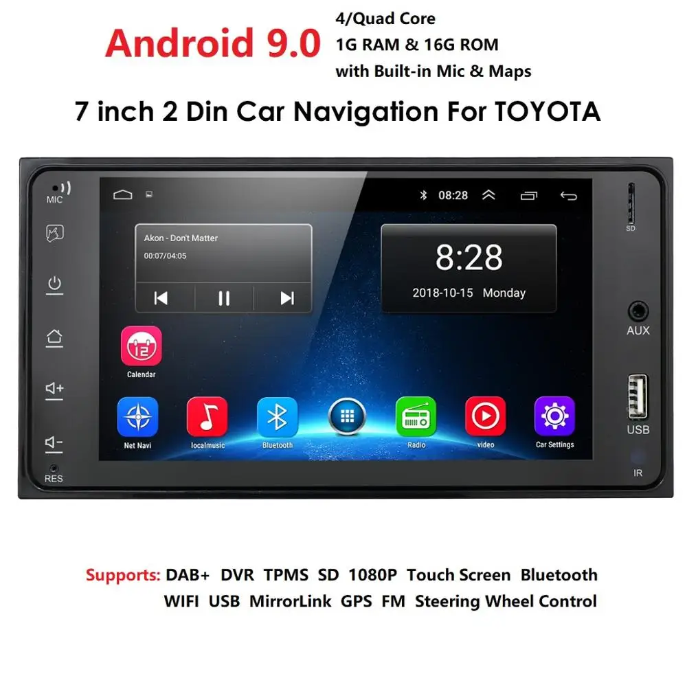 2 din, android 9,0, универсальный автомобильный мультимедийный плеер, автомагнитола, стерео для toyata VIOS CROWN CAMRY HIACE PREVIA COROLLA RAV4