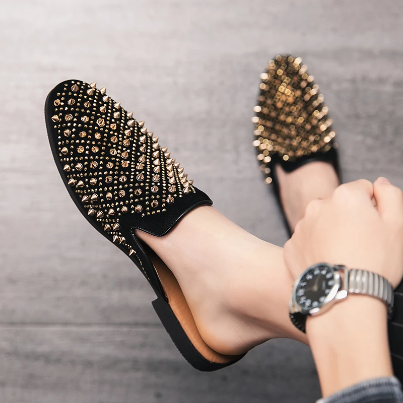 

Summer Air-permeable Fashion Mens Mules Shoes Street Trendy Slides Slippers for Men Large Size Fashion Trendy Nightclub Shoes