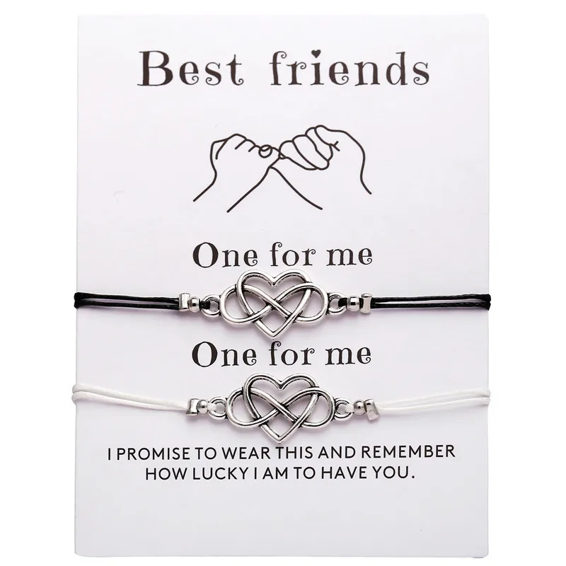 Bohemian Heart Couples Bracelets Set For Women Men Infinite Wing Knot Contrast Bracelet Best Friend Wish Jewelry 2pcs/set