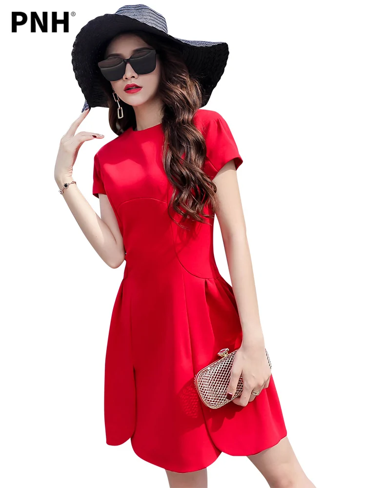 

Big Red Dress Hepburn Style Summer 2021 New Waist Style Short Red Dress