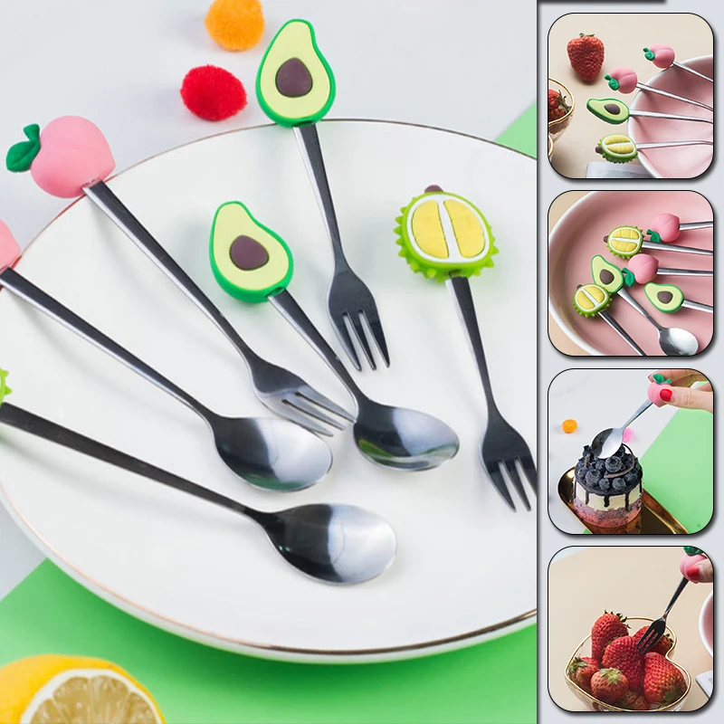 

Fruit-shaped Avocado Spoon Fork Stainless Steel Fruit Fork Creative Dessert Fruit Fork Coffee Spoon