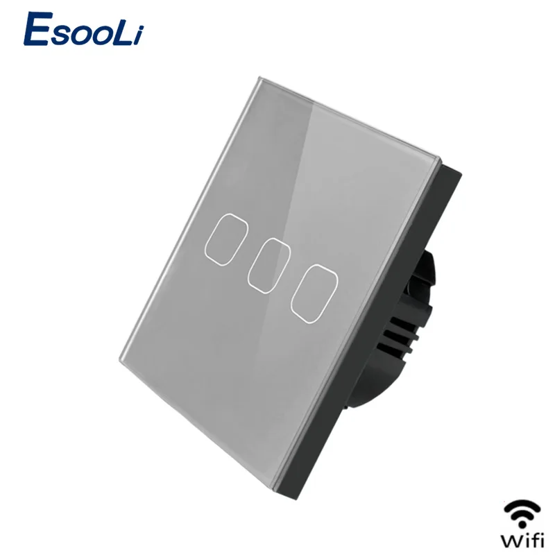 Сенсорный выключатель Esooli для умного дома 3 клавиши 1 канал беспроводной Wi Fi