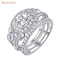 newshe 3 pcs wedding ring sets classic jewelry 925 sterling silver 1ct round aaaaa cz engagement rings for women size 5 12