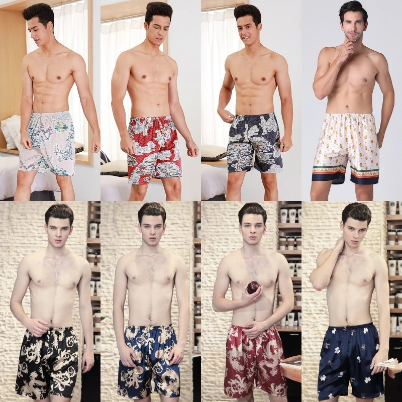 Летняя мужская атласная одежда для сна с принтом Ночное нижнее белье боксеры