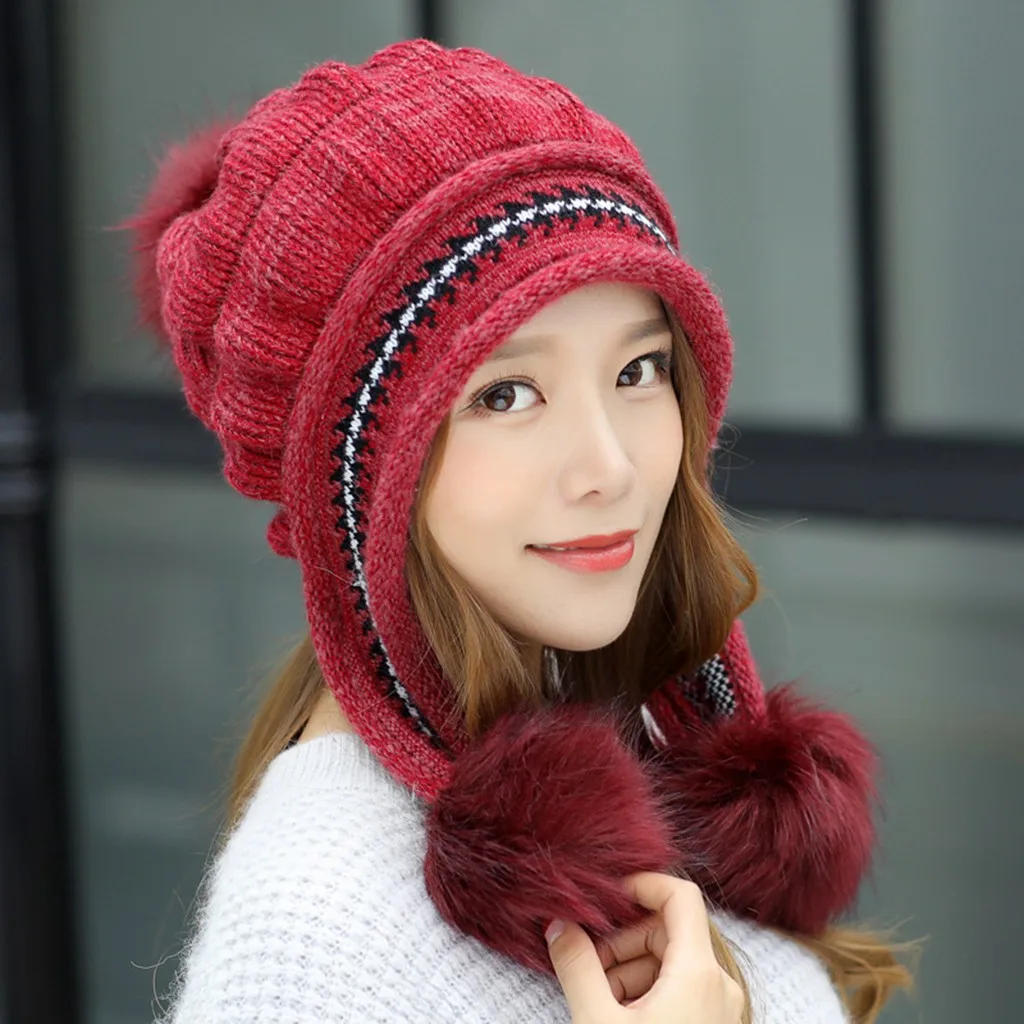 Winter Hat For Women Beanie With Fleece Lining Men Lady Knitted Cap Female Girl Wool Hemming Thick Warm Hats | Аксессуары для