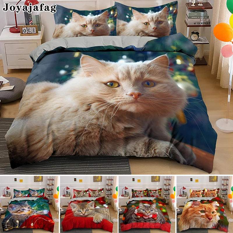 

Merry Christmas Bedding Set Single Twin King Queen Duvet Cover With Pillowcase Lovely Cat Bed Sets 2/3pcs Festival Gifts
