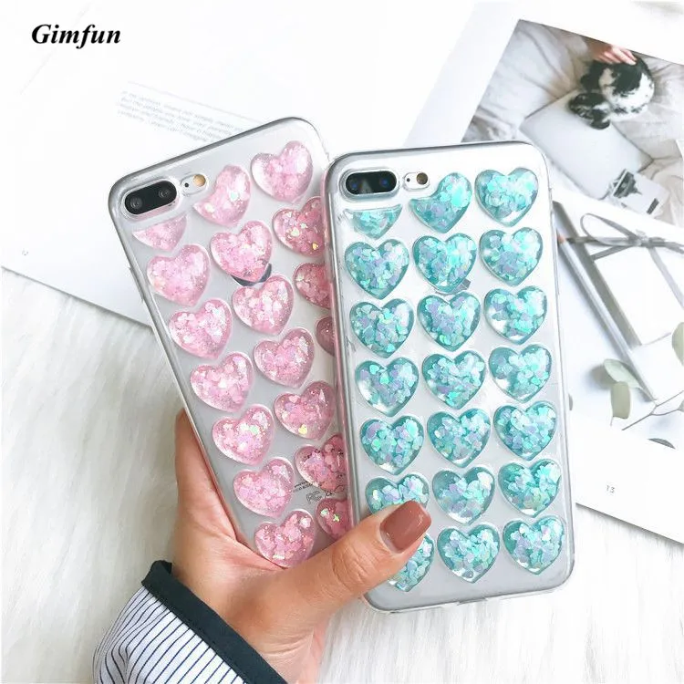 Gimfun розовое Сверкающее Сердце Любви чехол для телефона для Iphone Xr 7 8 6s Xs Max прозрачный ТПУ блестящий чехол для Iphone 11 Pro Max
