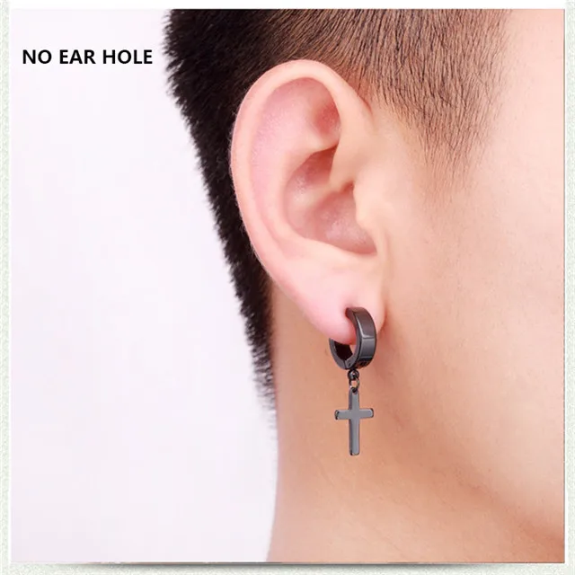 black no ear hole Tanggujin 1 шт. Панк Крест Подвеска круглой формы Висячие серьги для женщин Рок мужчин простые из нержавеющей стали висячие серьги ювелирные изделия - Окраска металла: black no ear hole