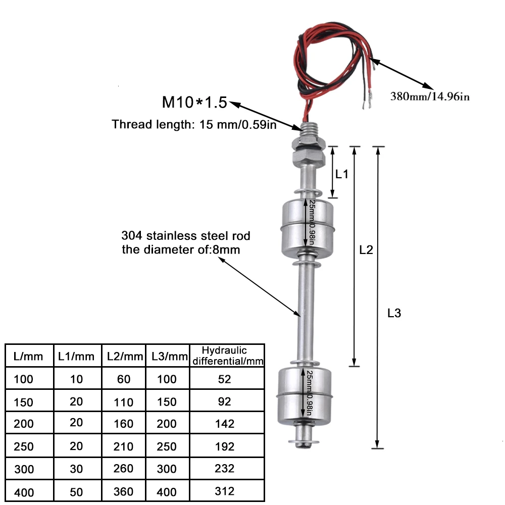 6 размеров поплавковый выключатель с двойным шаром датчик уровня воды и жидкости
