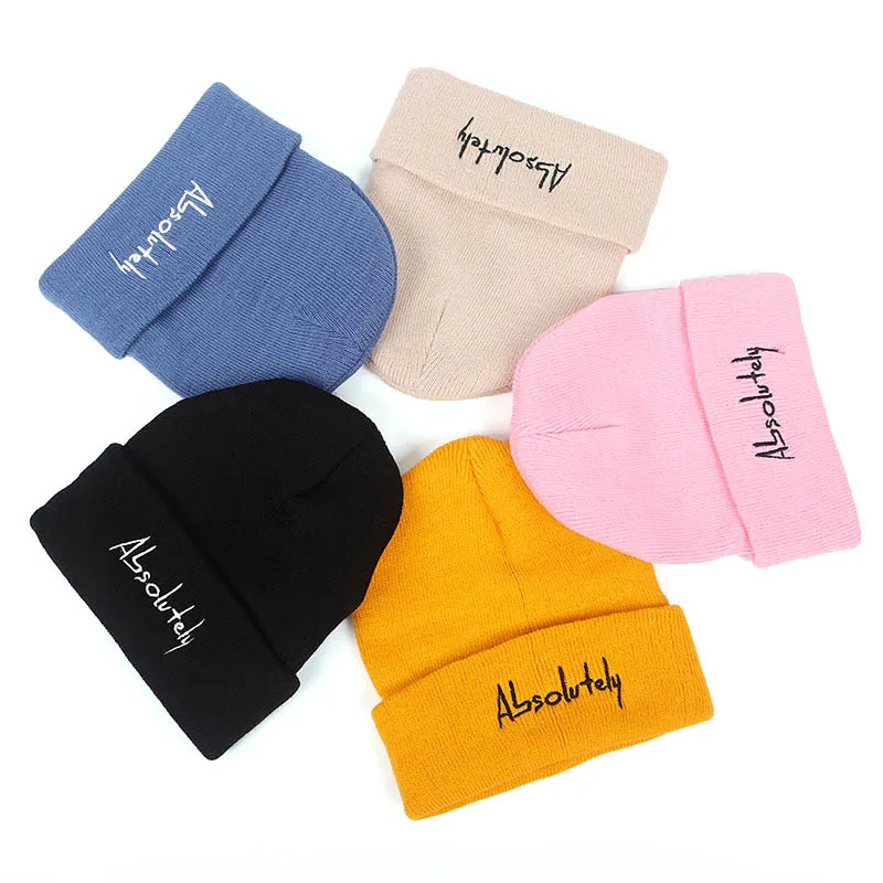 Зимняя новая шапка с вышитыми буквами Abslutely для мужчин и женщин вязаная синяя