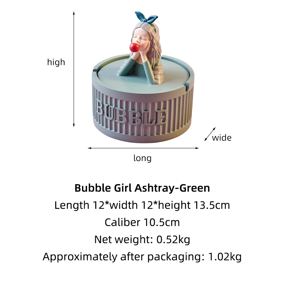 

Nordic Style Creative Cute Bubble girl ashtray with Lid Smoking Decorative Home Office living room Accessories Modern Art Decor