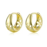 simple style mini hoop earrings for women shiny 14k golden hollow flower small huggie tiny earring stud piercing accessory gifts
