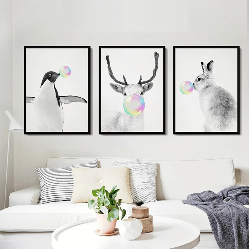 

Baby Animals Canvas Painting Poster Nursery Penguin Elk Rabbit Wall Art Print Modern Nordic Kid Bedroom Decoration Home Pictures