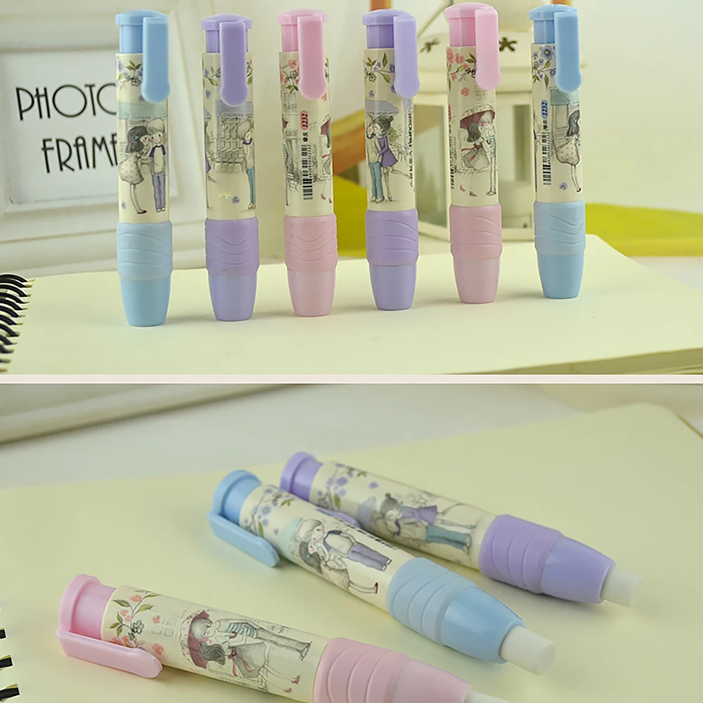 

1set Colorful Pen Shaped Rubber Pen Style Erasers Retractable Pencil Eraser School Student Pen Shaped Eraser Pushable Eraser