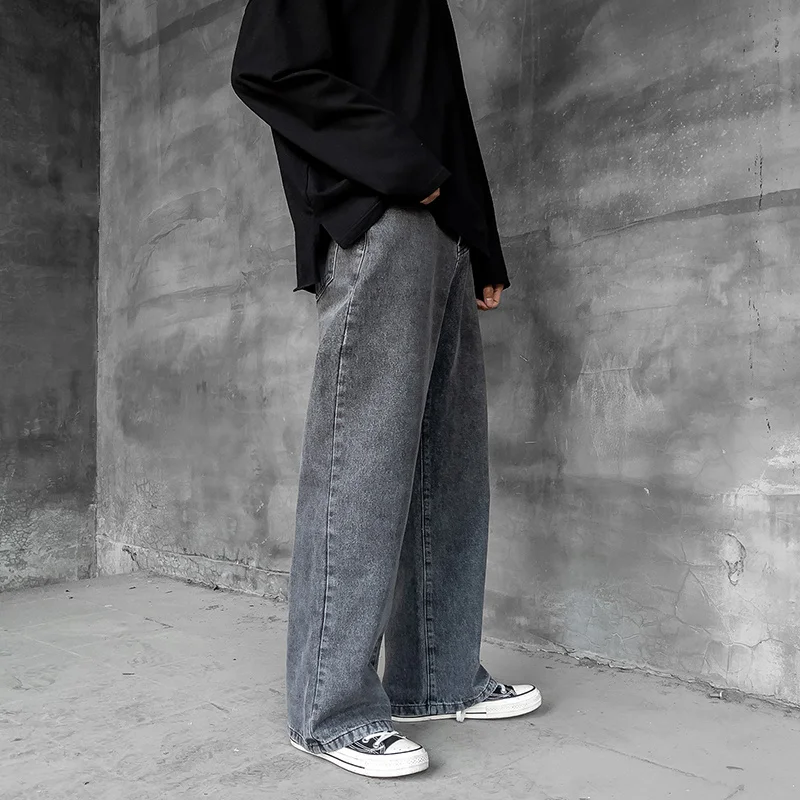 Blue/Black Baggy Jeans Men Fashion Retro Casual Wide-leg Jeans Men Streetwear Loose Hip-hop Straight Denim Pants Mens Trousers