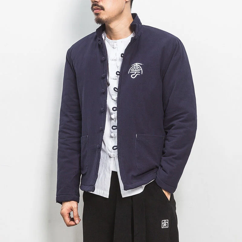 MRGB 2023 Men's Fashion Thick Cotton Coat Chinese Embroidery Casual Oversize Fleece Male Parka Autumn Winter Warm Jacket 3XL