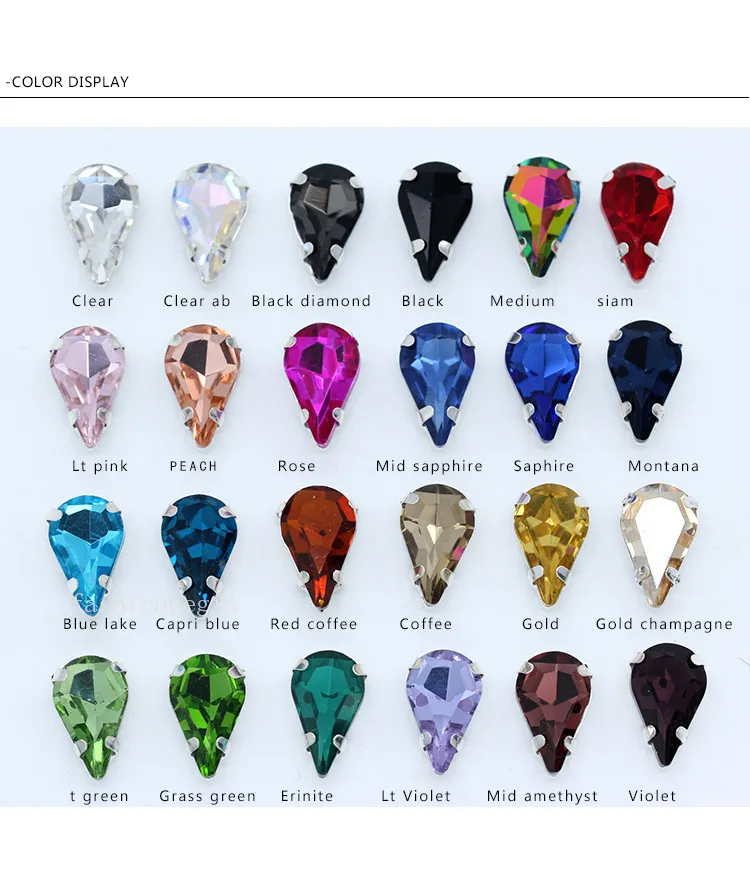 5-13MM 24-Colors Sew on Water Drops Rhinestone Crystal Silver Claw Button Teardrop For Jewelry/Wedding Dress Bags Shoe Diy Trim | Дом и сад