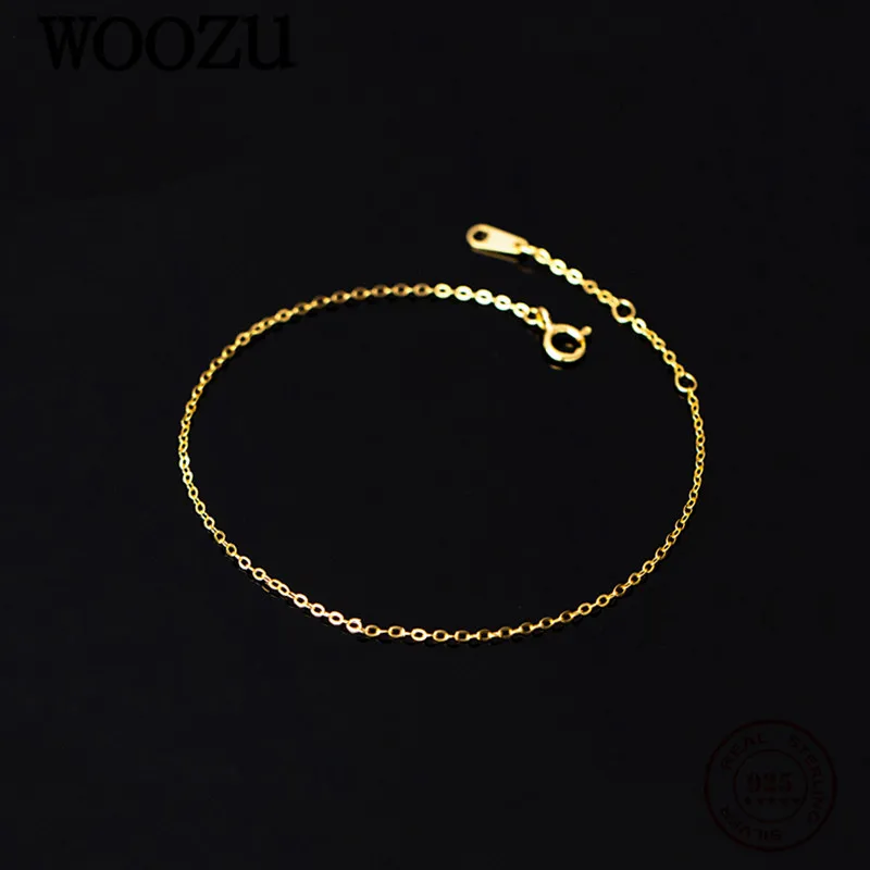 

WOOZU Real 925 Sterling Silver Geometric Golden Glossy Link Chain Charm Bracelets For Women Elegant Wedding Gothic Jewelry Gift