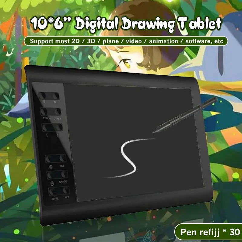 Tablet para Desenho de 8192 Níveis 10×6 Polegadas Caneta sem Bateria Suporte para Android Windows Tablet Gráfico Digital Placa para Desenhar e Jogar Tablets digitais