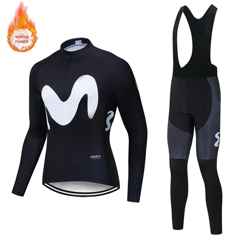 

MOVISTAR Cycling Jersey Winter Set Men Cycling Clothing Road Bike Suit Thermal Fleece Jacket MTB Maillot Uniform