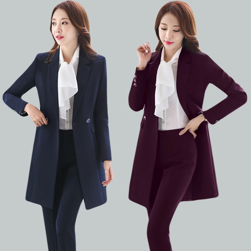 Vestido deHigh Quality Fabric Fall Winter Women Blazers Suits Uniform Designs Business Ladies Office Suits With Long Windbreaker