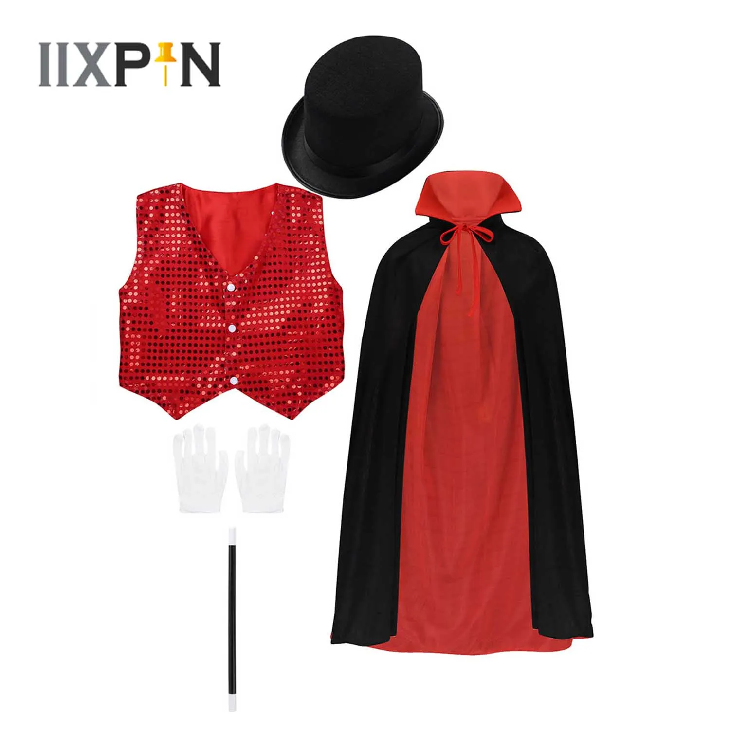Костюм на Хэллоуин для мальчиков жилет накидка шляпа перчатки волшебная палочка