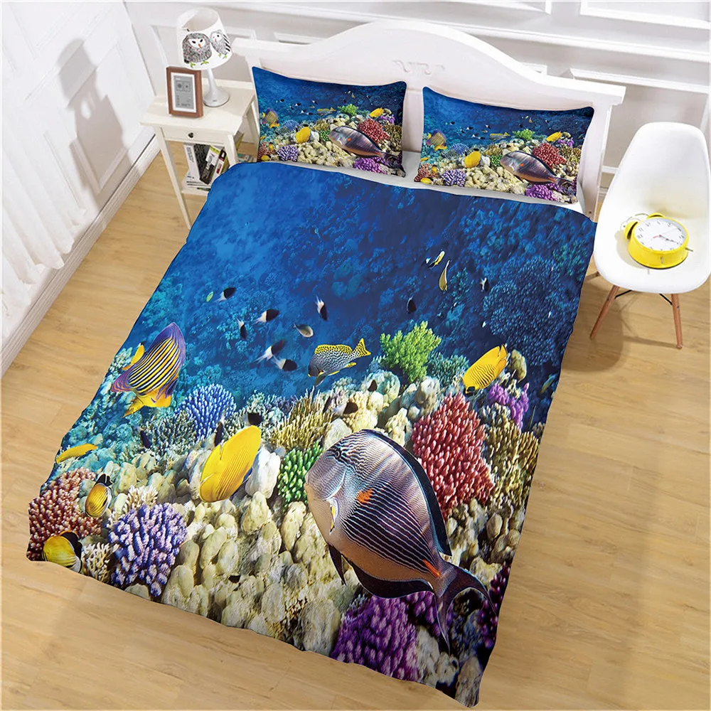 

3D Bedding Sets Sea Dolphin Blue Duvet Quilt Cover Set Comforter Bed Linen Pillowcase King Queen Full Home Texitle