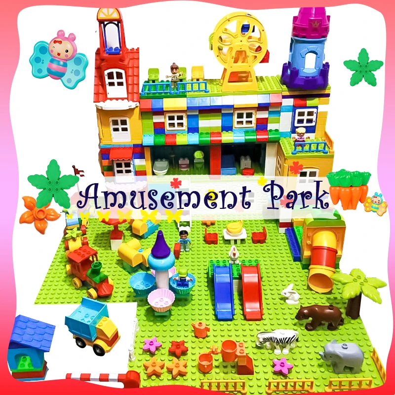 

DIY Large Amusement Park Assembly Model Big Size Building Blocks Train Car Ferris Wheel Base Plate Accessories Bricks Kids Toys