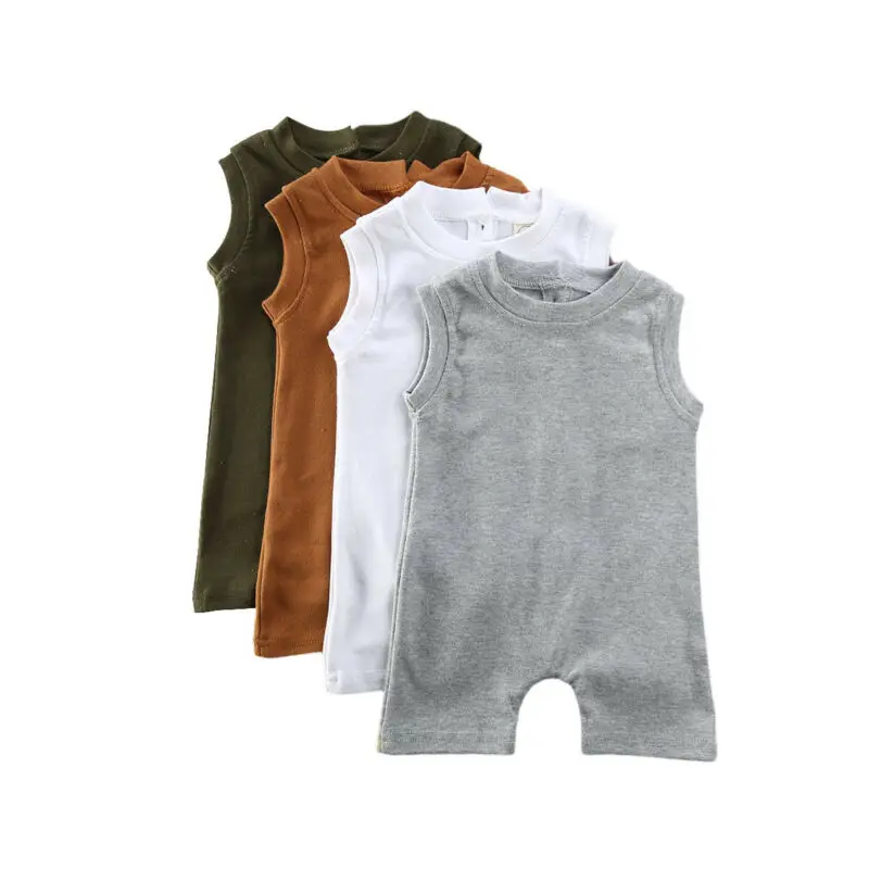 

0-24M Newborn Cotton Sleeveless Button Romper Baby Boys Girls Solid Romper Jumpsuits Infant Toddler Outfit Sunsuit Clothes