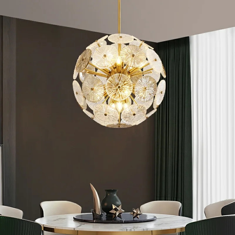 

Роскошный Золотой подвесной светильник, круглая стеклянная Потолочная люстра для виллы, столовой, спальни, декоративная фотолюстра