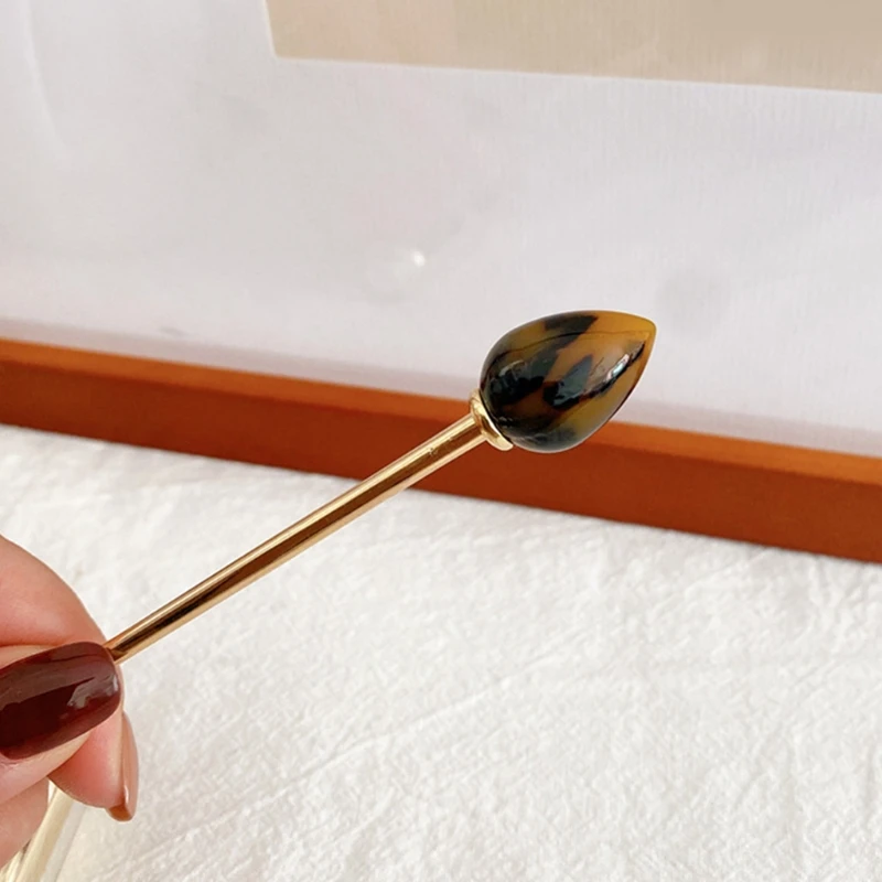 

2021 Metal Hair Stick Fork Chignon Pin Water Drop Shape Acetate Decorative Hairpin Chopsticks Hair Jewelry for Women Updo