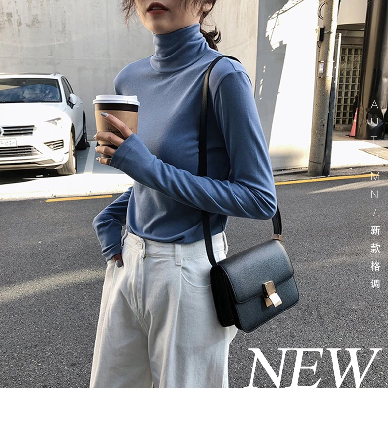 Harajuku, одноцветная футболка, Женская весенне-осенняя футболка, Корейская водолазка, тонкий длинный рукав, 90 s, черные белые футболки