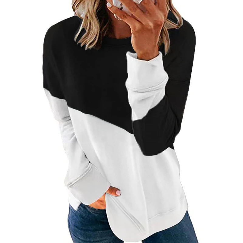 

Patchwork T-shirt Women Long Sleeve Tops Tee 2021 Spring Autumn T Shirt Women Clothes Printing Bottoming T Shirt For Women 2XL