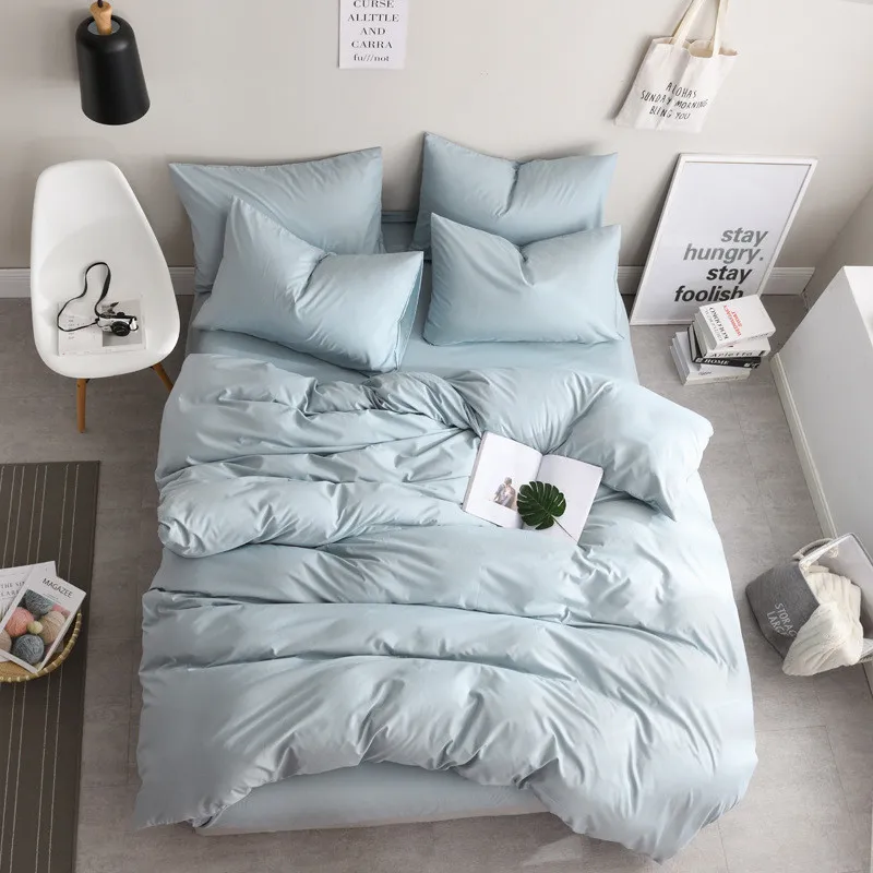 

4PCS New Luxury Pure Color Bedding Set Modern Duvet Cover Set King Queen Full Twin Bed Hybrid Cotton Brief Bed Flat Sheet Set