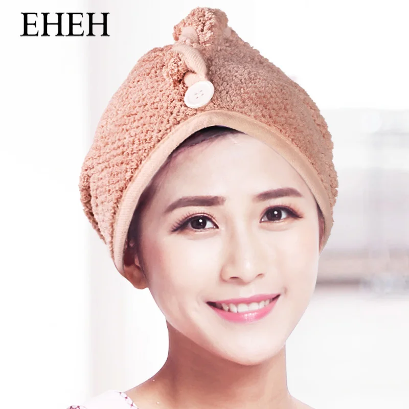 

EHEH Quick Drying Hair Cap Wrap Lady Super Absorbent Turban Drying Bath Towel Hat with Button Bathroom Magic Dry Hair Hat
