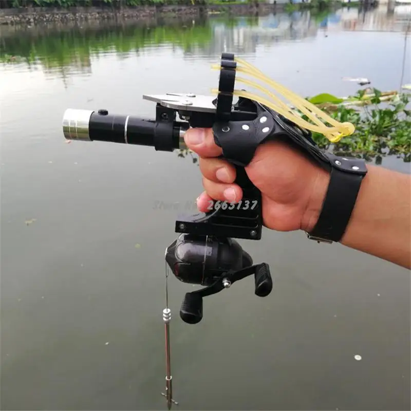 

Powerful Slingshot Set Fishing Slingshot Professional Hunting Slingshot Catapult With Fishing Reel Protective Glove Arrow Darts