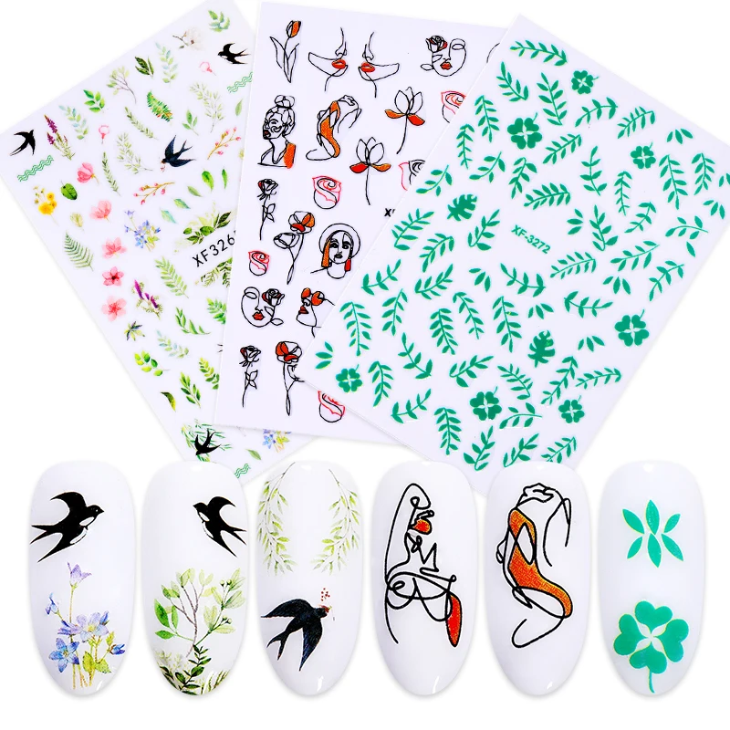 1 лист красочные 3D наклейки на ногти цветок смешанные узоры переводные для ногтей