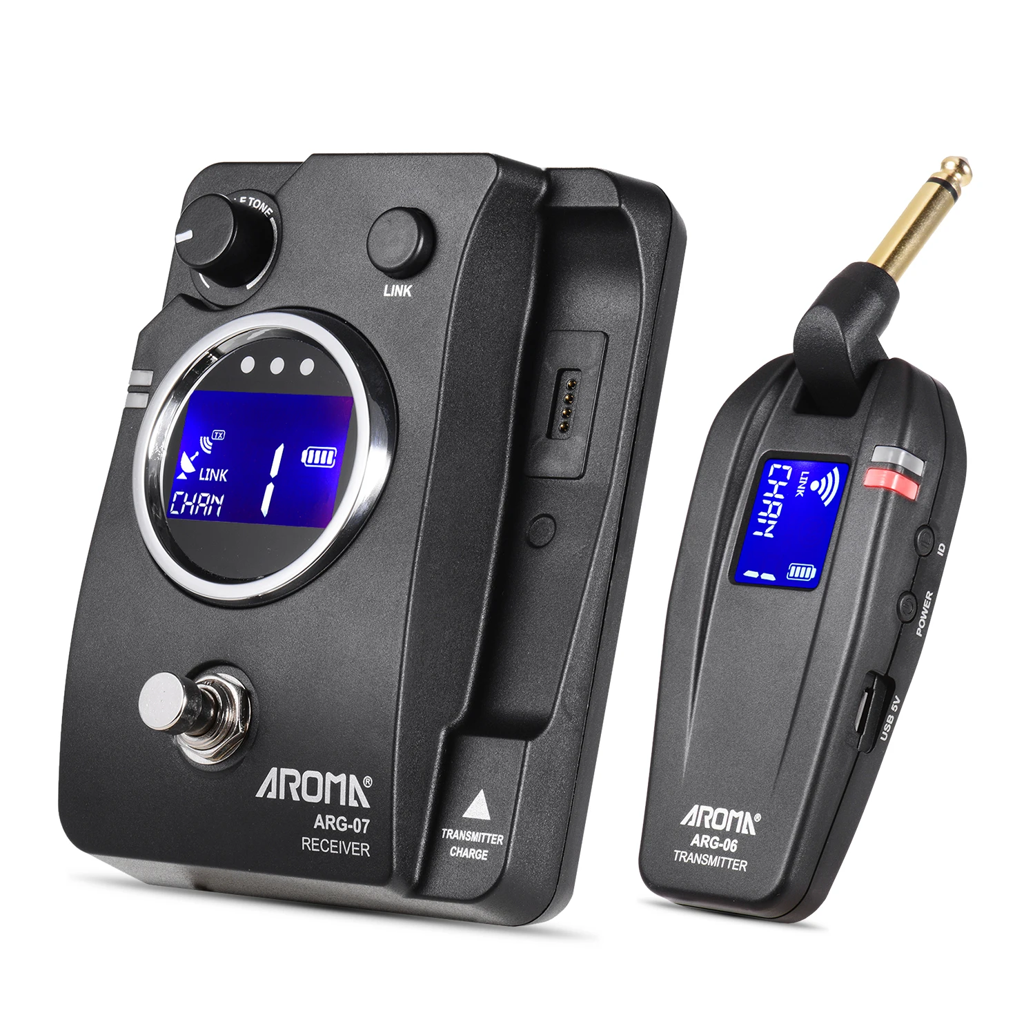 

AROMA ARG-07 Guitar Wireless Transmission System(Transmisster & Receiver) 6.35mm Plug LCD Display 4 Channels Max.