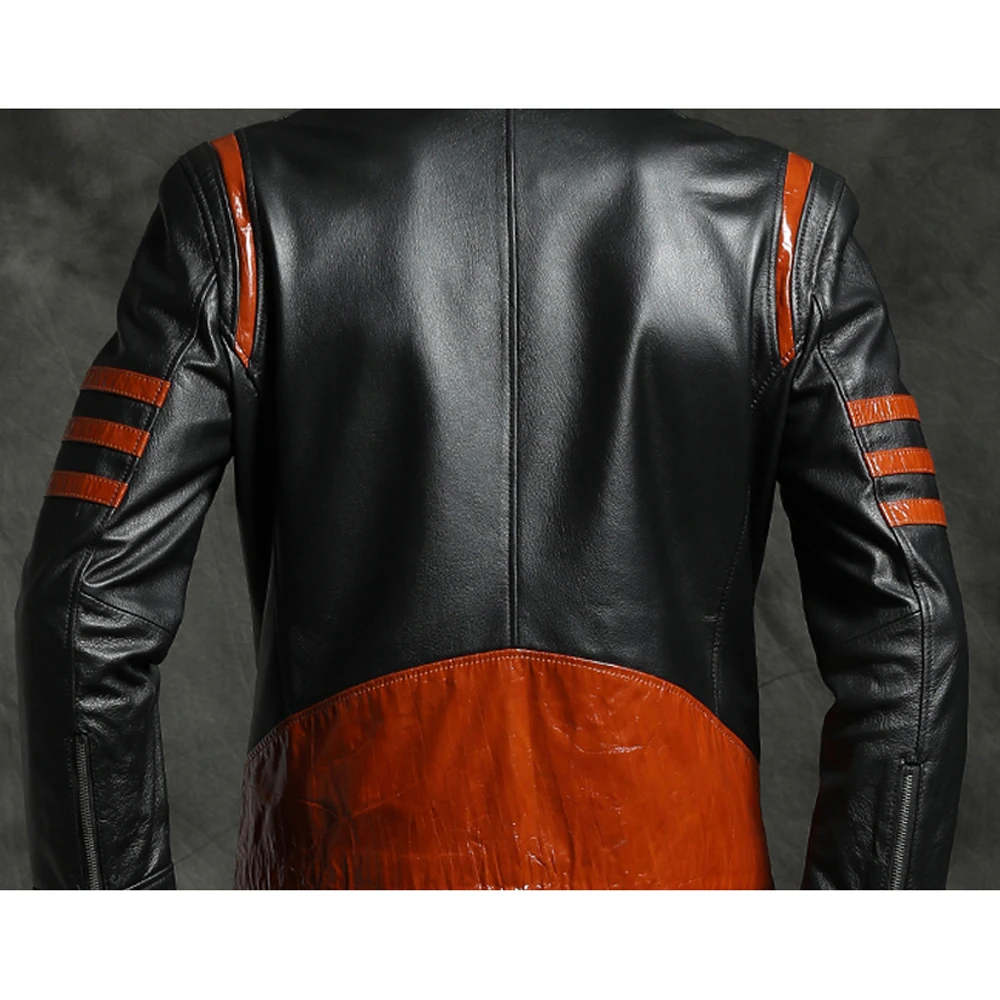 Мужская тонкая куртка из натуральной кожи с длинным рукавом черная овчина 100%