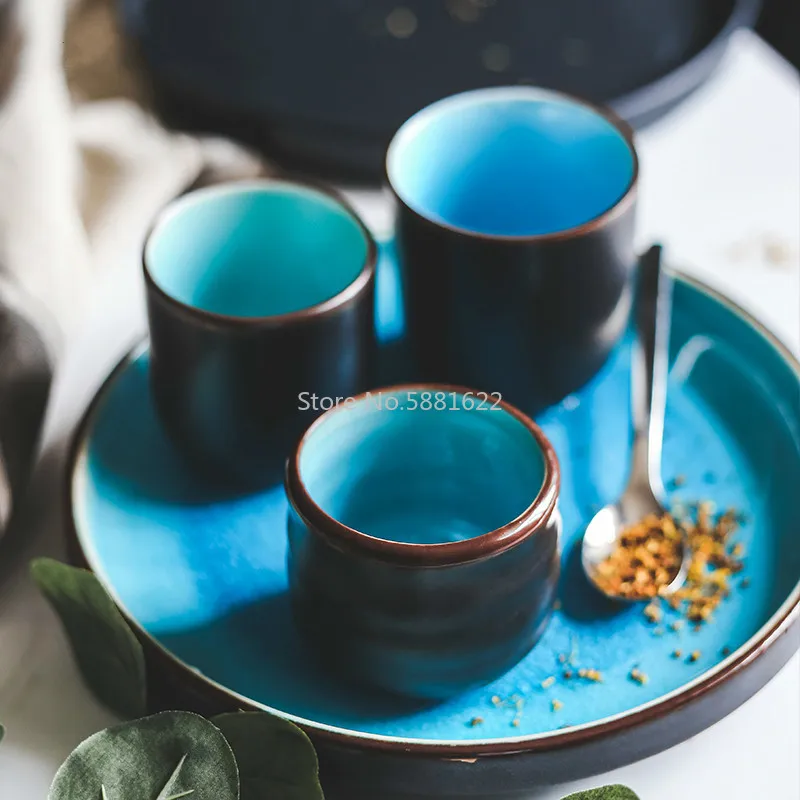 

Ceramic Japanese ice crack glaze tableware tea set blue tea cup drinking cup retro straight household cup chinese tea set