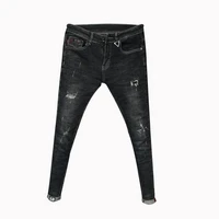 wholesale 2020 fashion shredded pants trendy mens slim jeans korean denim social youth feet pants hair stylist pencil pants