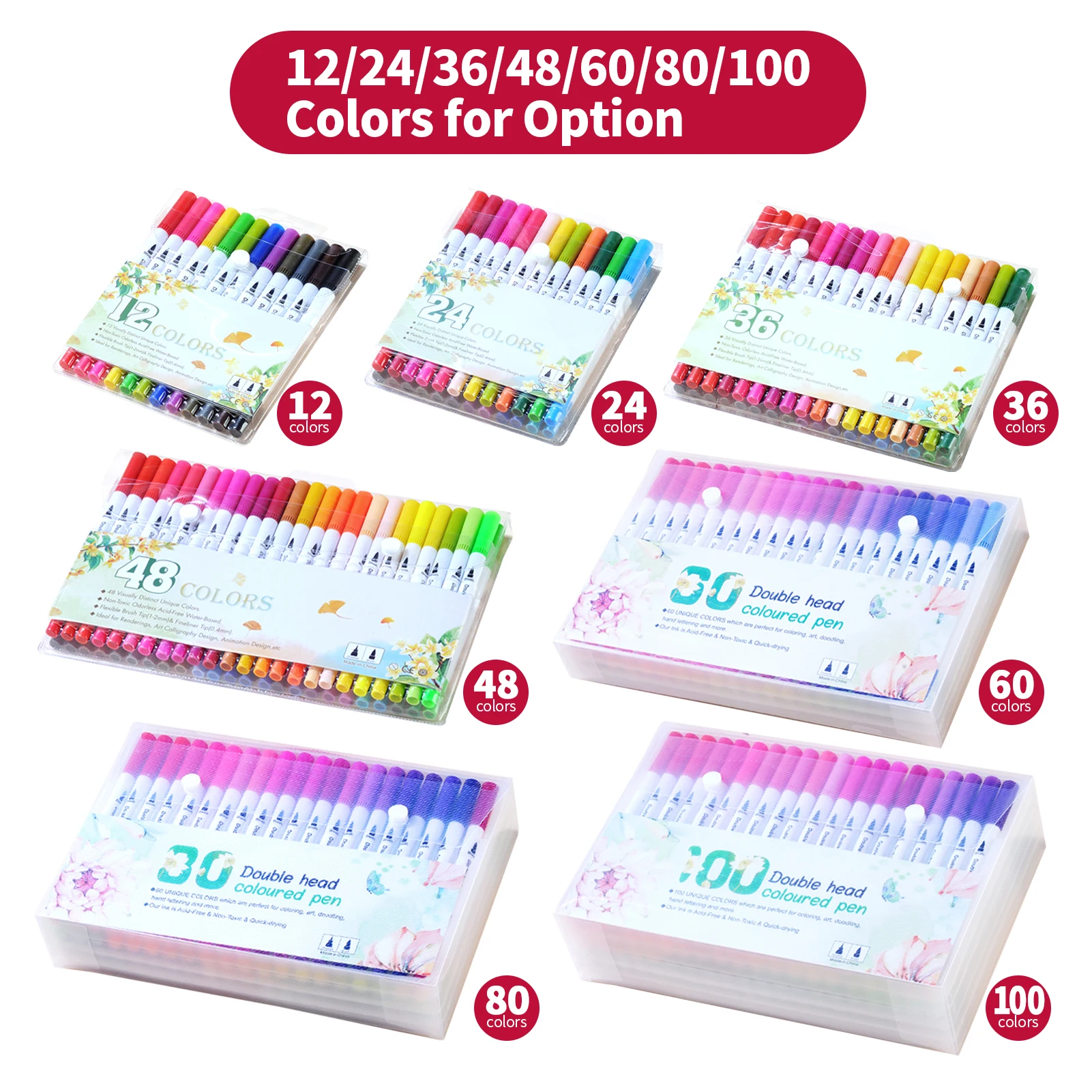 100 цветов Двойные наконечники кисть ручки художественные маркеры и тонкие