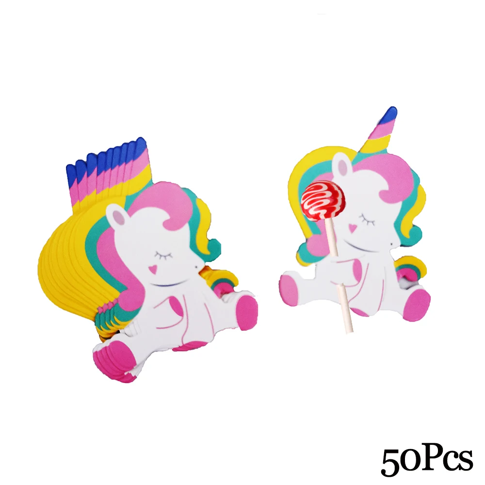 50Pcs unicorn Держатель для леденцов, бумажные карты для конфет, леденец, украшение, карта с мультяшным принтом, на Хэллоуин, Рождество, день рождения, конфета, аксессуары - Цвет: 50Pcs unicorn