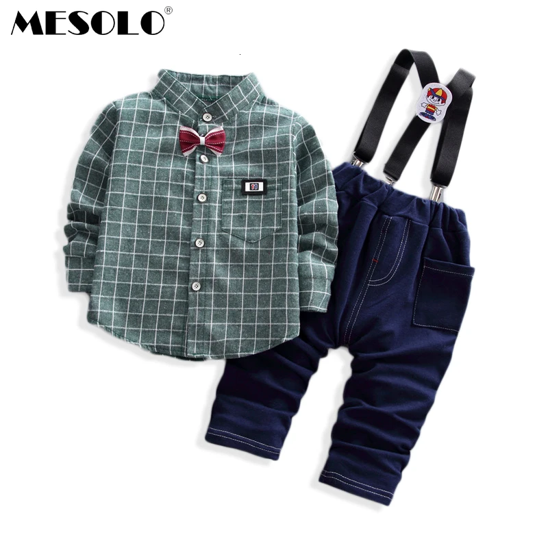 Осенний комплект одежды для мальчиков футболка в клетку с длинными рукавами Топ