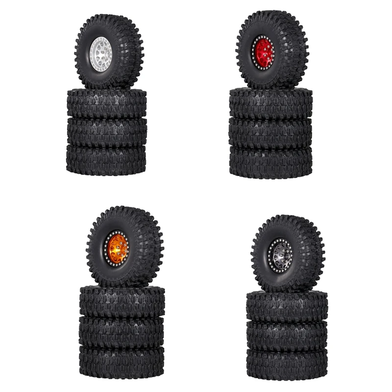

4PCS Metal 1.9 Beadlock Wheel Rim Tires Set for 1/10 RC Crawler Car Axial SCX10 90047 SCX10 III AXI03007