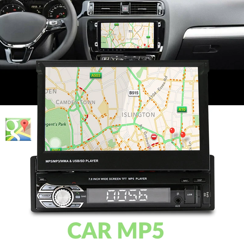 7 Inch GPS Navigation Auto MP5 Player Bluetooth 1080P Touch Screen Car Mp5 Camera 1DIN Retractable screen 9601G Carplay | Автомобили и
