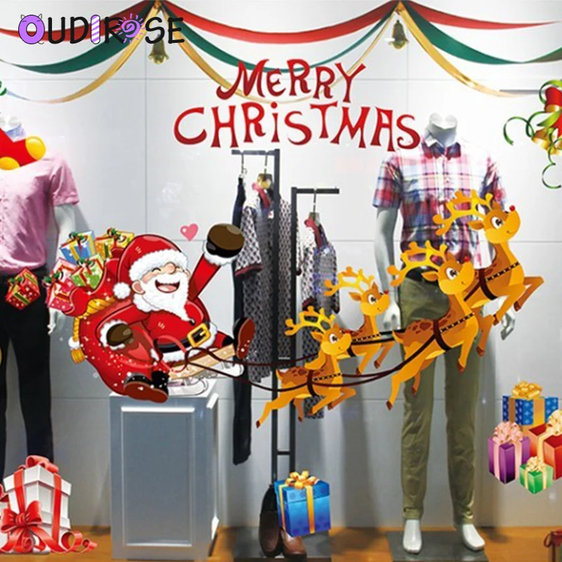 OUDIROSE Счастливого Рождества окна стекла съемные наклейки на стену