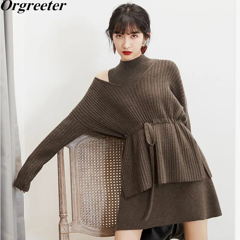 Свитер и вязаное платье высшего качества комплект из 2 предметов сексуальный