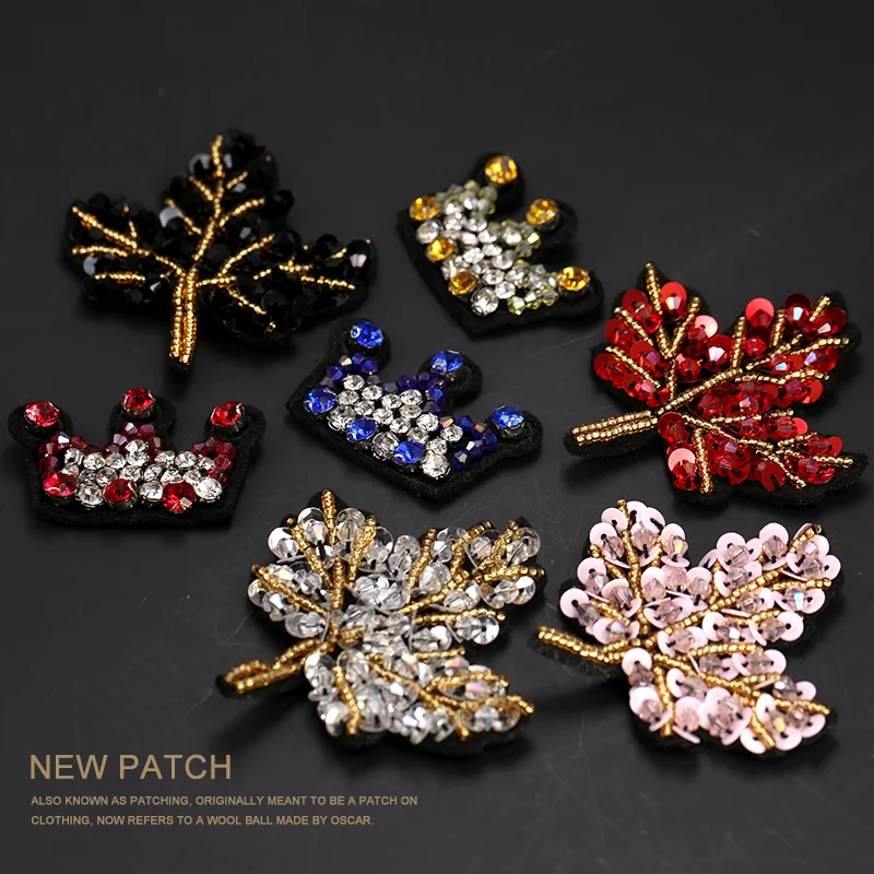 Кленовый лист Корона блесток вышитые патчи для платья патч полосы одежды значки