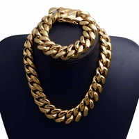 22mm stainless steel miami curb cuban chain necklace boys men t show golden hip hop dragon lock clasp dj jewelry 18 k bracelet